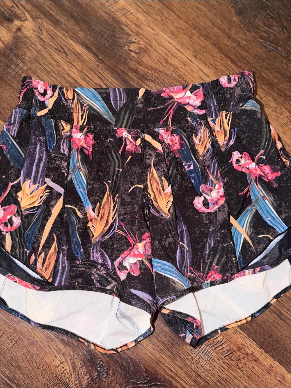 lululemon athletica Black Floral-Print Athletic Shorts